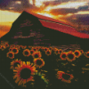 Flowers and Barn at Sunset 5D Diamond Painting