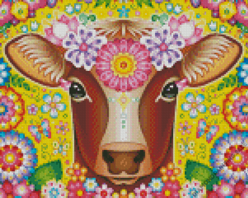Mandala Cow With Flowers 5D Diamond Painting