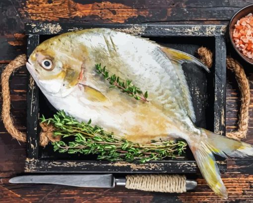 Pompano Fish With Herbs 5D Diamond Painting