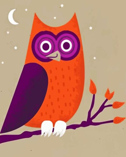 Purple Orange Owl 5D Diamond Painting
