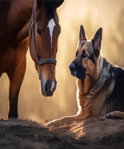 Shepherd And Brown Horse 5D Diamond Painting