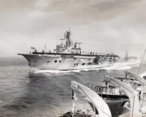 Black And White HMS Ark Royal Aircraft 5D Diamond Painting