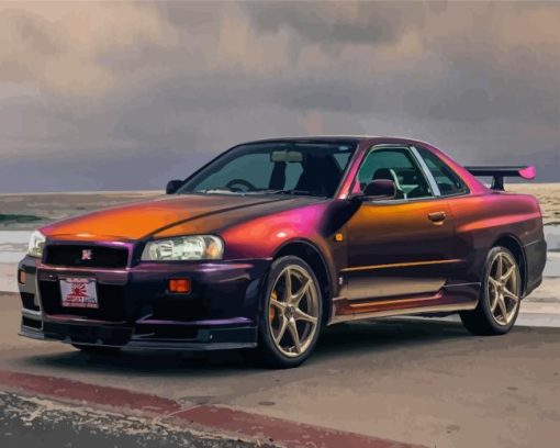 Colorful Nissan Skyline GTR R34 5D Diamond Painting