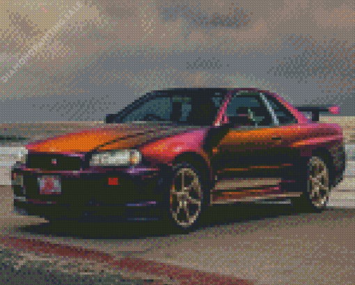 Colorful Nissan Skyline GTR R34 5D Diamond Painting