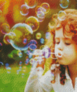 Little Girl Blowing Bubbles 5D Diamond Painting