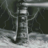 Black And White Lighthouse Lightning 5D Diamond Painting