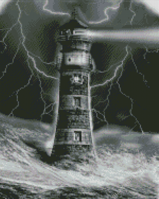 Black And White Lighthouse Lightning 5D Diamond Painting