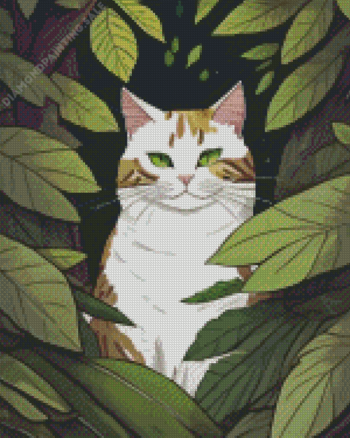 Cat Behind Leaves 5D Diamond Painting