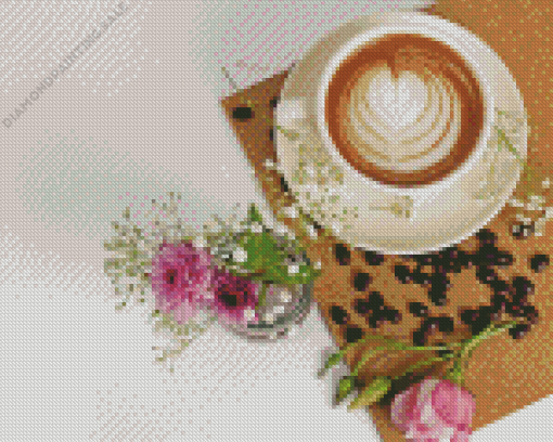 Coffee Cup And Flowers 5D Diamond Painting