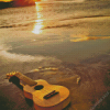Guitar On Beach At Sunset 5D Diamond Painting