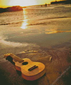 Guitar On Beach At Sunset 5D Diamond Painting