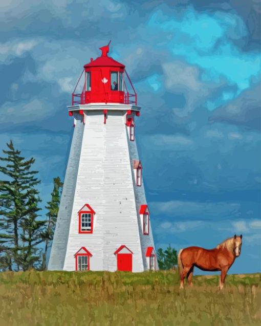 Horses With Lighthouse 5D Diamond Painting