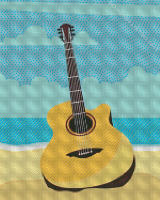 Illustration Guitar Seaside 5D Diamond Painting