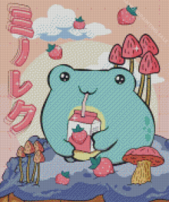 Kawaii Frog Drinking Juice 5D Diamond Painting