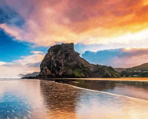 Piha Beach At Sunset 5D Diamond Painting