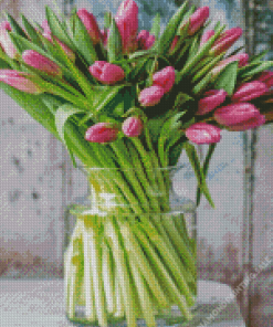 Pink Tulips In Vase 5D Diamond Painting