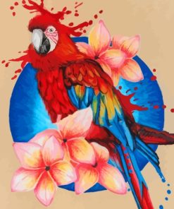 Splash Parrot With Flowers 5D Diamond Painting