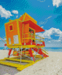 Yellow Orange Lifeguard Beach Tower 5D Diamond Painting