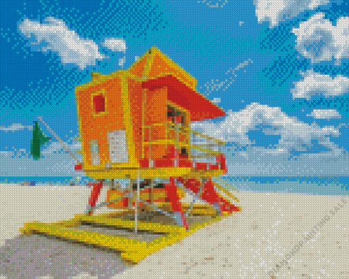 Yellow Orange Lifeguard Beach Tower 5D Diamond Painting