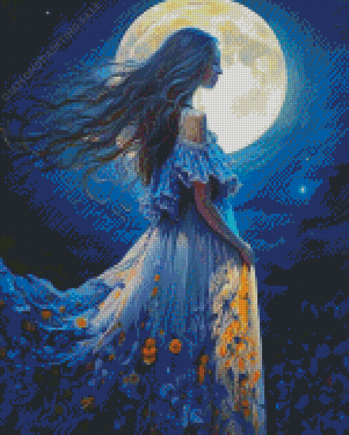 Young Girl And Moon 5D Diamond Painting