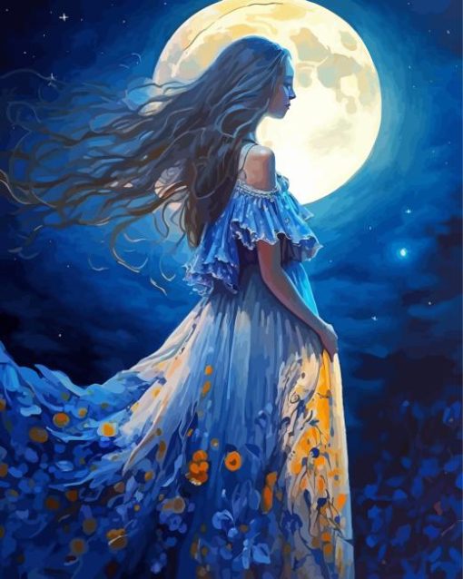 Young Girl And Moon 5D Diamond Painting