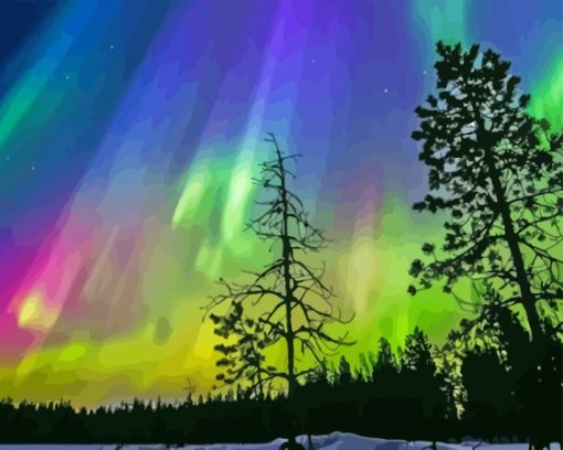 Colorful Aurora Lights Forest 5D Diamond Painting