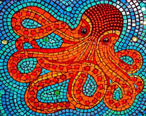 Red Octopus Mosaic 5D Diamond Painting