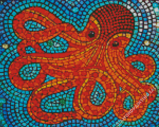 Red Octopus Mosaic 5D Diamond Painting