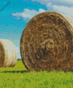 Round Hay Bales In Green Field 5D Diamond Painting