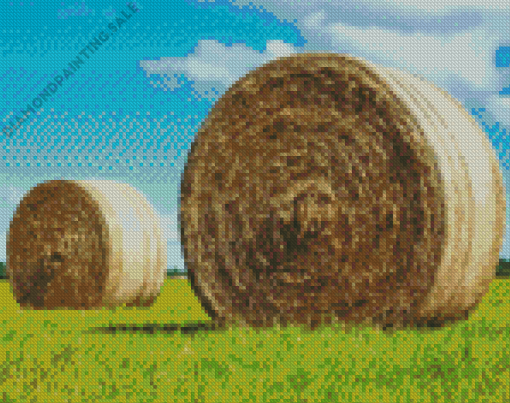 Round Hay Bales In Green Field 5D Diamond Painting