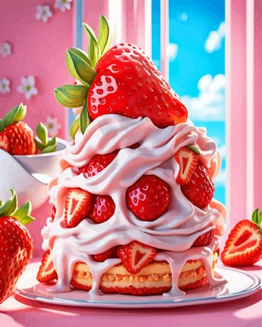 Strawberries And Cream Pancakes 5D Diamond Painting