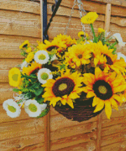 White Flowers With Sunflowers In Basket 5D Diamond Painting