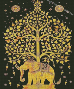 Golden Elephant Tree Of Life 5D Diamond Painting