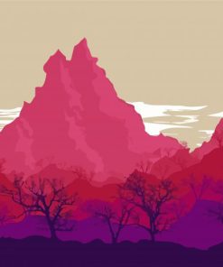 Illustration Pink Mountains 5D Diamond Painting