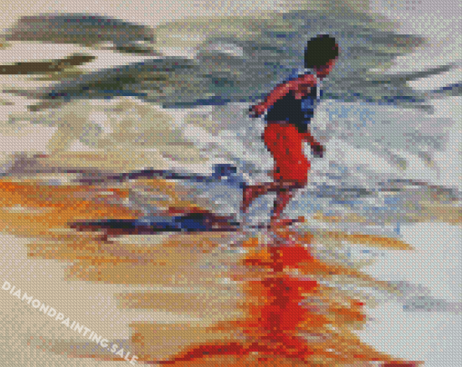 Running Boy By Beach 5D Diamond Painting