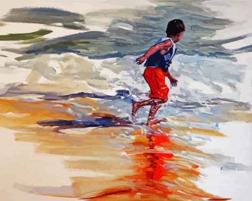 Running Boy By Beach 5D Diamond Painting