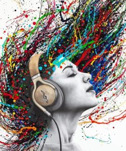 Splatter Woman Listening To Music 5D Diamond Painting