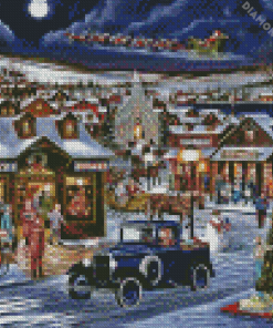 Vintage Christmas Evening Village 5D Diamond Painting