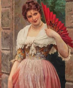 Woman With Red Hand Fan 5D Diamond Painting