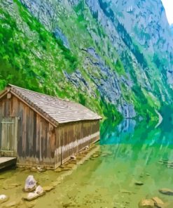 Wooden Cottage Lake Koenigssee 5D Diamond Painting