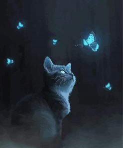 Butterflies Cat Night 5D Diamond Painting