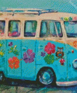 Cyan Hippie Bus 5D Diamond Painting