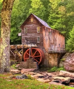 Glade Creek Grist Mill Art 5D Diamond Painting