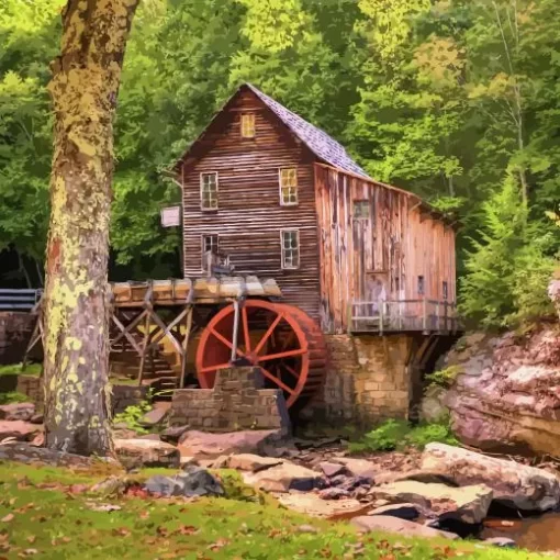 Glade Creek Grist Mill Art 5D Diamond Painting