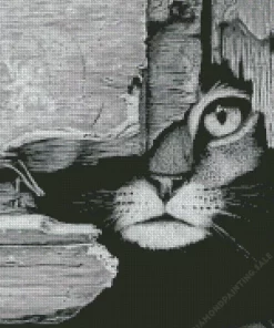 Black And White Hiding Cat 5D Diamond Painting