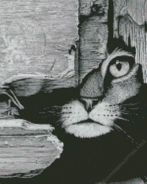 Black And White Hiding Cat 5D Diamond Painting