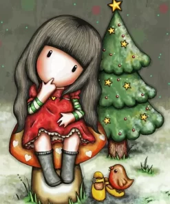 Christmas Tree And Gorjuss Girl 5D Diamond Painting