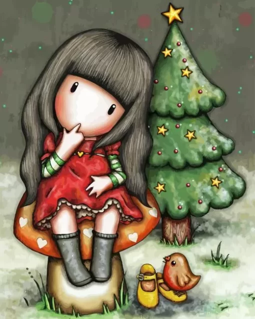 Christmas Tree And Gorjuss Girl 5D Diamond Painting