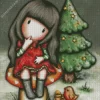 Christmas Tree And Gorjuss Girl 5D Diamond Painting