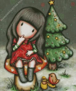 Christmas Tree And Gorjuss Girl 5D Diamond Painting